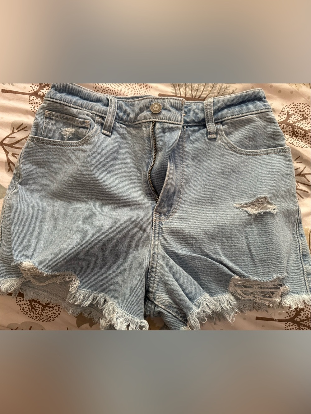 Ultra High Rise Mom Shorts Light Blue Distressed Denim